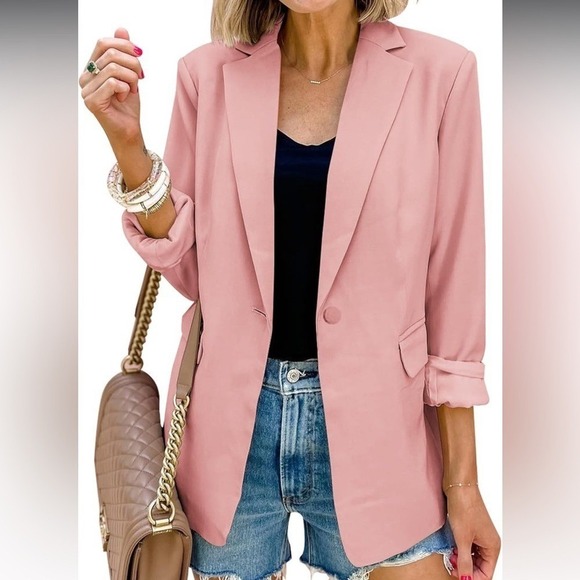 NWT Pretty Garden Pink Chic Tailored Business Blazer Jacket Women's Size Large - Picture 2 of 10
